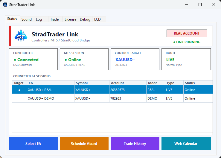 StradTrader LinkのStatus画面